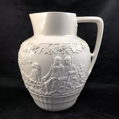 Mintons Ivory Pitcher Embossed Hunting Scene 18th Cent Staffordshire Salt Glaze • $25