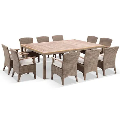 $4990 • Buy NEW Sahara 10 Seat Outdoor Teak Top Dining Table And Wicker Chairs Patio Setting