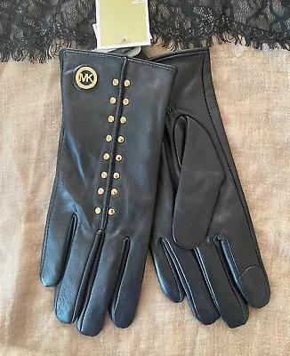 Michael Kors L Leather Gloves Astor Touch Tips Screen Studded Tech Black Nwt $98 • $59.99