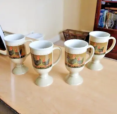 Set Of 4 Warren Kimble Rooster Otagiri American Folk Art Footed Coffee Mug Japan • $23.99