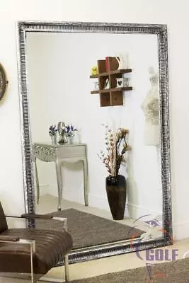 £139 • Buy Extra Large Silver Antique Wood Wall Mounted / Leaner Mirror 6ft7 X 4ft7