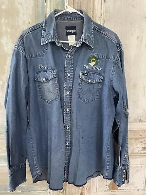 Vintage Denim Wrangler Pearl Snap Oil Field Work Shirt • $29.99