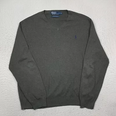 Polo Ralph Lauren Pima Cotton Sweater Mens XL Gray V Neck Long Sleeve • $19.95