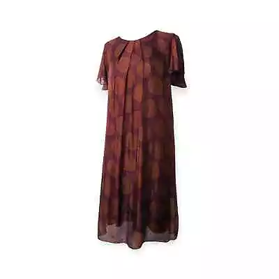 CARTOON Pecan Brown & Merlot Polka Dot Silk Shift Dress • £33.72