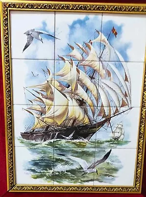 Vintage Painting Of A Galleon Ship On Ceramic Tiles Signed By JC Van Honeck • £200.79