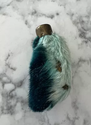 Vintage Lucky Charm Rabbit Foot Keychain USA Teal Turquiose Ombre • $10.50