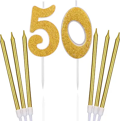 BBTO 50th Glitter Birthday Cake Candles Shining Numeral Candles Cake Topper And • £8.49