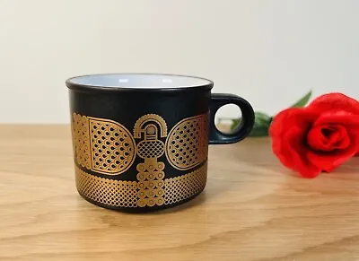 Vintage Hornsea 1980s Cup Mug MIDAS Aztec Design 22 Carat Gold Matt Black • £12