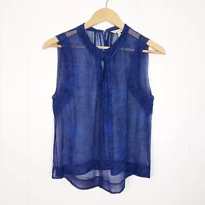 Rebecca Taylor Womens Silk Sleeveless Blouse Top Size 6 Blue Twist Tie Neck Line • $21.84