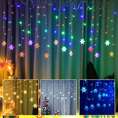 $16.85 • Buy Christmas LED Curtain Snowflake String Window Fairy Lights Waterproof Xmas Decor