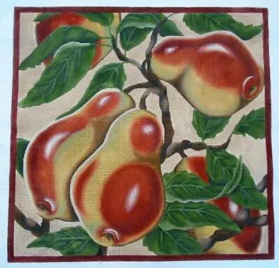 $125 • Buy Hand Painted Needlepoint Canvas Melissa Shirley Large PEARS Fruit 23 X 23 MSD 