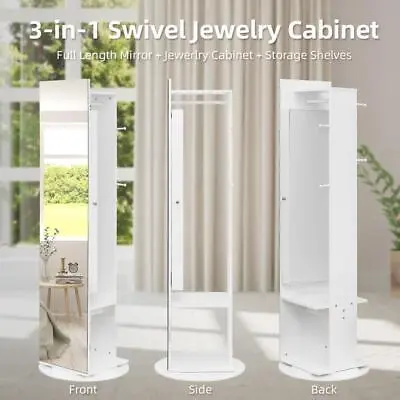 360° Swivel Full Length Mirror Standing Jewelry Armoire Organizer With LED Light • $128.99