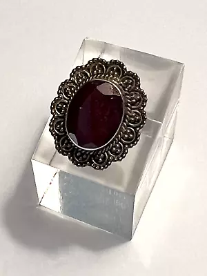 Lovely Vintage Art Deco Sterling Silver 925 Faceted Garnet Marcasite Ring Sz 6.5 • $24.50