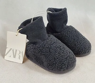 Zara Fleece Boots Slippers Baby Toddler Gray US Size 3 EU Sz 17 / 18 Z3 Mini NWT • $19.99