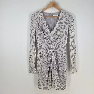 Zimmermann Womens Dress Size 1 Aus 8 Silk Grey Leopard Pencil Long Sleeve 064457 • $69.95