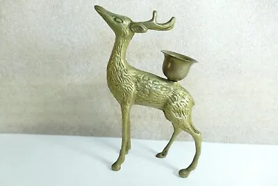 Vintage Brass Christmas Reindeer  Buck Deer Candle Stick Holder • $14.97