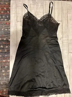 VTG Youth Form Black Nylon Full Slip 1950S 34 S M Lace • $20