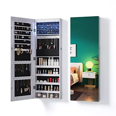  6 LEDS Jewelry Armoire Cabinet 42.5‘’H Wall/Door Mounted Jewelry White • $177.71