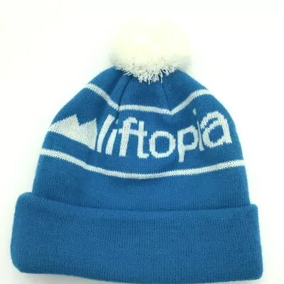 LIFTOPIA Ski Hat Beanie Knit Olympic Blue White Cuff Unisex One Size Pom Pom • £25.08