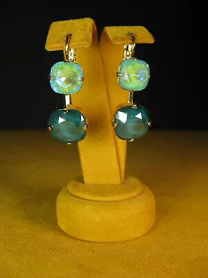 MARIANA JEWELRY EARRINGS SWAROVSKI CRYSTALS GREEN Yellow Gold PL Gift Valentines • $104