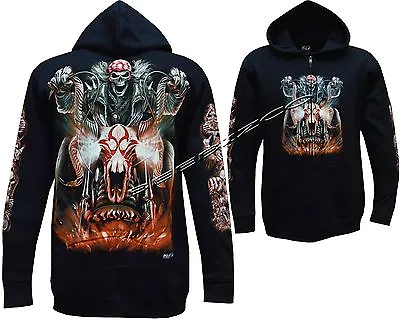 £26.99 • Buy New Grim Reaper Skull Motorbike Glow In The Dark Zip Zipped Hoodie Hoody Jacket