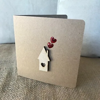 £2.50 • Buy Handmade New Home Card (wooden House, Two Hearts)
