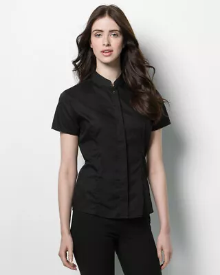 Ladies’ Short Sleeved Mandarin Collar Bar Shirt *EL380 • £5.49