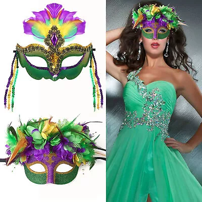 Women's Venetian Carnival Feather Masquerade Ball Mask Mardi Gras Prom Party • $12.99