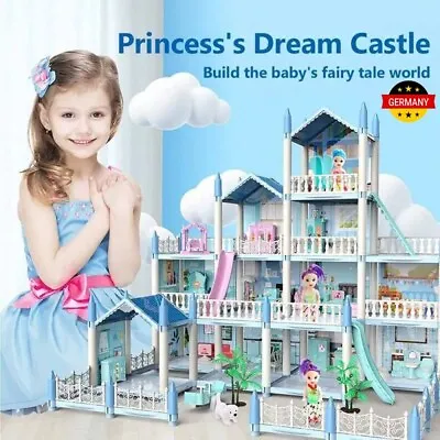 Doll House Light And 14 Rooms Huge Dollhouse With 3/4 Dolls Gift Playhouse Toy • £19.98