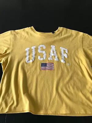 £3.50 • Buy TEE AND CAKE @ TOPSHOP Yellow USAF Cropped Slouch Fit T-shirt Top Size 10 Eu 38 
