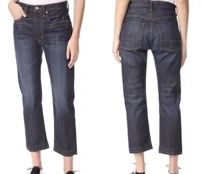 Vince Union Slouch Crop Hem Dark Vintage Wash Jeans 25 Selvedge Japanese Denim • $115