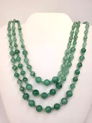 Vintage Translucent Natural Green Jade 3 Strand Gradated Bead 26  In Necklace • $600