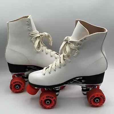 Vintage 1989 Roller Derby White Leather Roller Star Skates Size 7 Labeda Wheels • $74.99