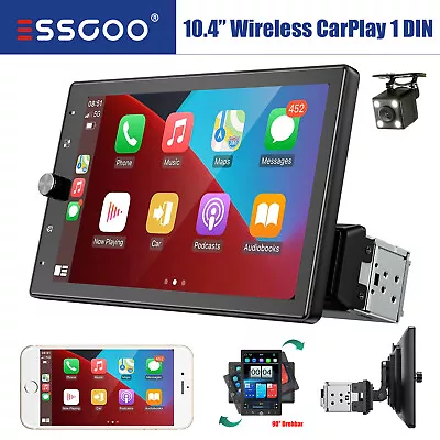 10.4  1 DIN Car Stereo Wireless Carplay Android Auto Rotatable Screen USB Camera • $98.54