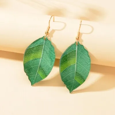 $2.99 • Buy Acrylic Drop Dangle Green Leaf Lightweight Resin Earrings Women Costume Jewelry