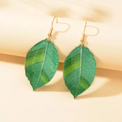 Acrylic Drop Dangle Green Leaf Lightweight Resin Earrings Women Costume Jewelry • $2.98