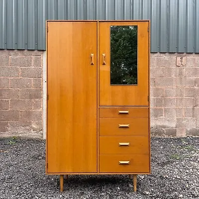 £195 • Buy Vintage Stag Concord Wardrobe Mid-Century Oak With Drawers & Mirror Retro 1960s