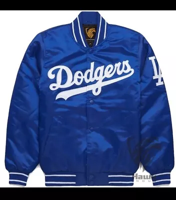 MLB LA Dodgers Blue Satin Baseball Varsity Bomber Jacket Embroidery Logos • $72