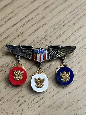 Rare Ww2 U.s. Air Force Pilot’s Officer Sterling Wings W/ Miniature General Hats • $30