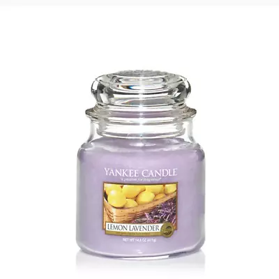 Yankee Scented Candle In Lemon Lavender - Medium Jar 411g  - Prompt UK Dispatch • £15.99