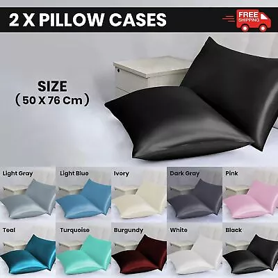 Soft Silk Pillowcase Satin Pillow Cases Cushion Covers Home Decor Bed Bedding • £3.99