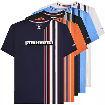 Mens Lambretta Classic Racing Stripe Mod Ska Casual T-Shirts Sizes M To 4XL • £14.99