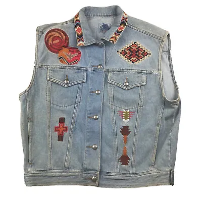 $48.59 • Buy Cambridge Dry Goods Denim Vest Women’s Small Blue Button Native Aztec Jacket