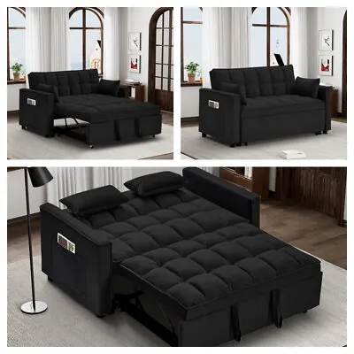 Modern Convertible Black Velvet Sleeper Sofa 3-in-1 Pull Out Bed Folding Sofa • $412.22