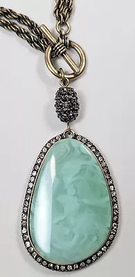 Joan Rivers Necklace With Mint Green And Rhinestone Pendant  (l5) • $19.99