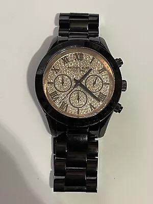 Michael Kors MK-5978 Black Rose Gold Chrono Watch • $9.99