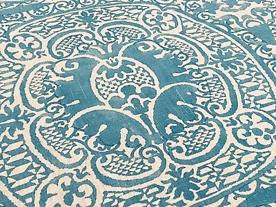 Quadrille Dark Turquoise  Veneto  Medallion Linen Print Fabric • $388