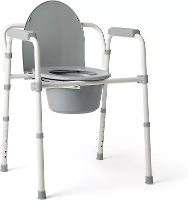 Steel Folding Bedside Commode Chair For Toilet Height AdjustableSupport 350 Lb • $38.89