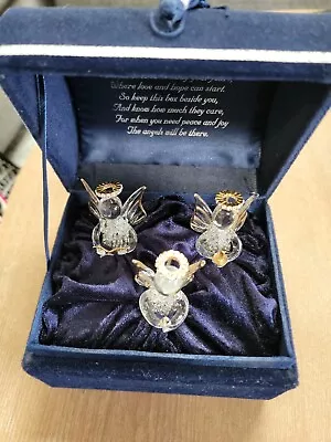   Your Worry Music Box  3 Glass Hand Spun Angels 18K Gold Swarovski Crystals • $30