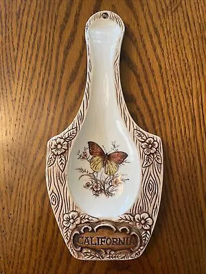 Vintage Treasure Craft Butterfly Wood Look Edge California Spoon Rest Souvenir • $4.99